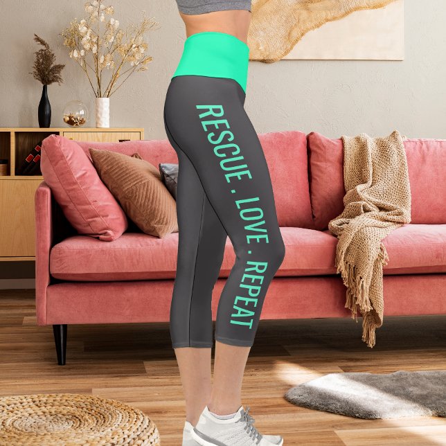 Leggings Capri Personnalisé Blue Dark Grey animal de compagnie ch (Créateur téléchargé)