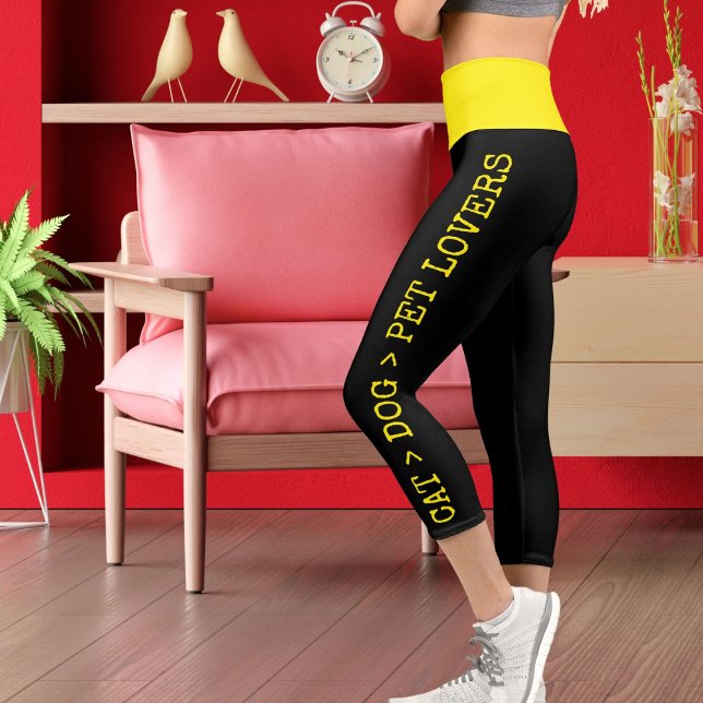 Leggings Capri Personnalisé Moderne Cute brillant chat Jaune chie (Créateur téléchargé)