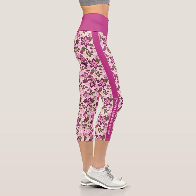 Leggings Capri Personnalisé Moderne Pink Magenta Floral (Droite)