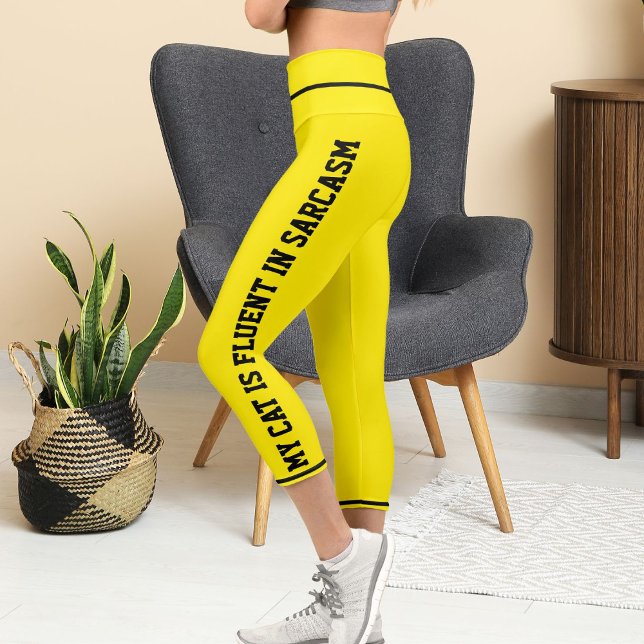 Leggings Capri Personnalisé noir brillant Jaune amusant Comique a (Créateur téléchargé)