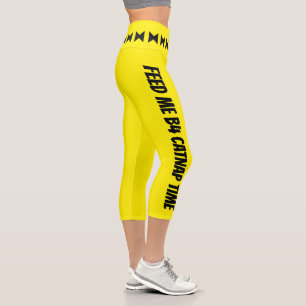 Leggings Capri Personnalisé noir brillant rayures jaunes élégant