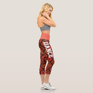 Leggings Capri Personnalisé Orange et noir géométrique