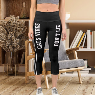 Leggings Capri Personnaliser le nom personnalisé Blanc noir Chat