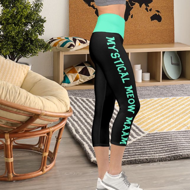 Leggings Capri Personnalisez Green Blue Black Chat à thème Cool a (Créateur téléchargé)