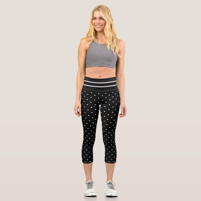 Leggings Capri Petit Polka Pointe Noir Blanc Avec Bandes (Recto)