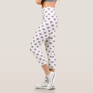 Leggings Capri Petits Coeurs Gris Béton Symétrique sur Blanc
