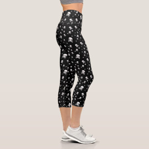 Leggings Capri Petits crânes de pirates blancs sur Arrière - plan