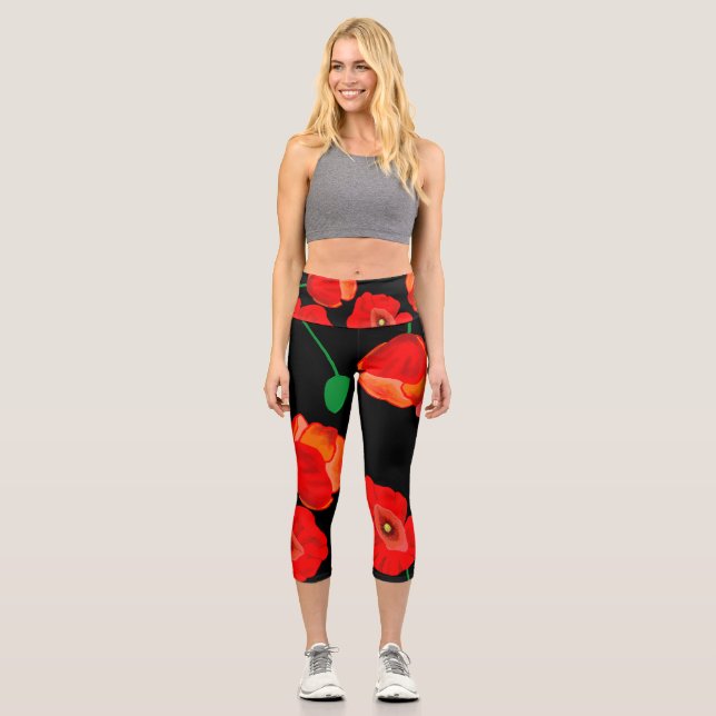 Leggings Capri Photos rouges sur arrière - plan noir (Recto)