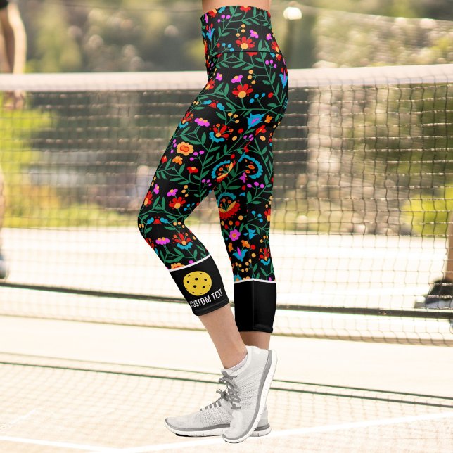 Leggings Capri Pickleball Impression amusant Coloré Floral Texte  (Créateur téléchargé)