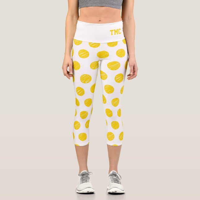 Leggings Capri Pickleball Jaune Balls White Sports Trending (Recto)