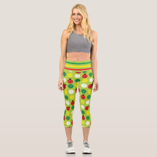 Leggings Capri Pickleball ladybugs et picklaballs sur vert frais