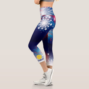 Leggings Capri Pickleball Print Patriotique Fireworks Texte perso
