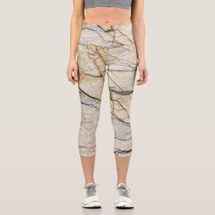 Leggings Capri Pierre de marbre texturée marron et noire