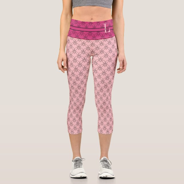 Leggings Capri Pink & Beet Purple Hearts Monogramme & Nom (Recto)