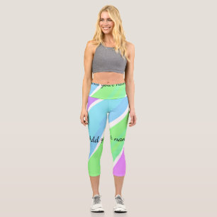 Leggings Capri Pink blue green stripes add name text message here