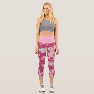 Leggings Capri Pink Camo Pattern High Waisted Capris