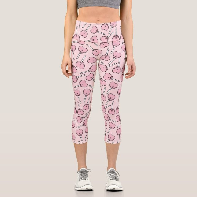 Leggings Capri Pink Lollipops, Heart Lollipops, Lollipop Pattern (Recto)