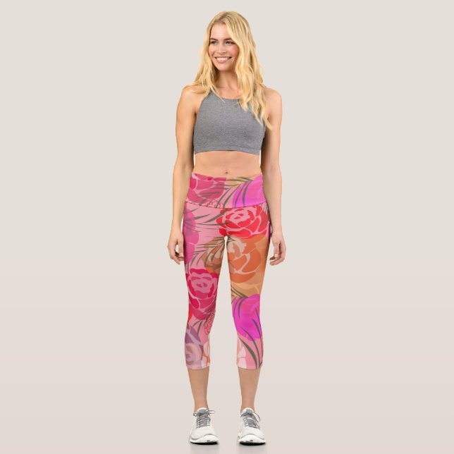 Leggings Capri Pink plants (Recto)