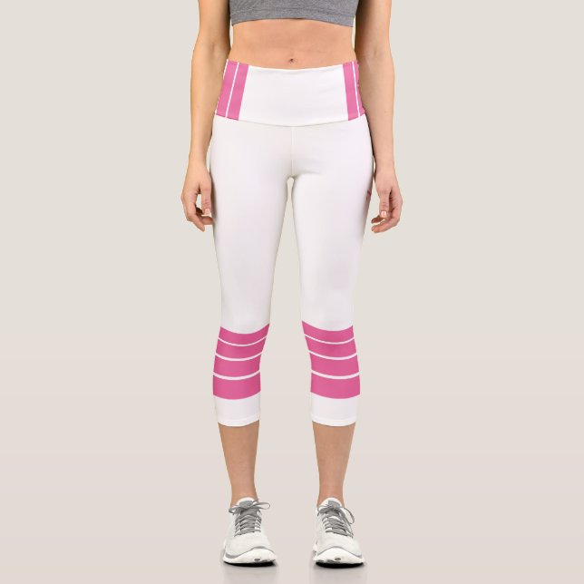 Leggings Capri Pink Retro Stripes and Minimalist Text (Recto)