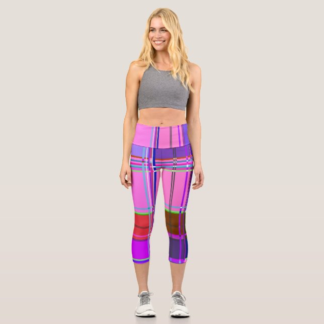 Leggings Capri Pink tartan Fabric Pattern Cloth Madras (Recto)