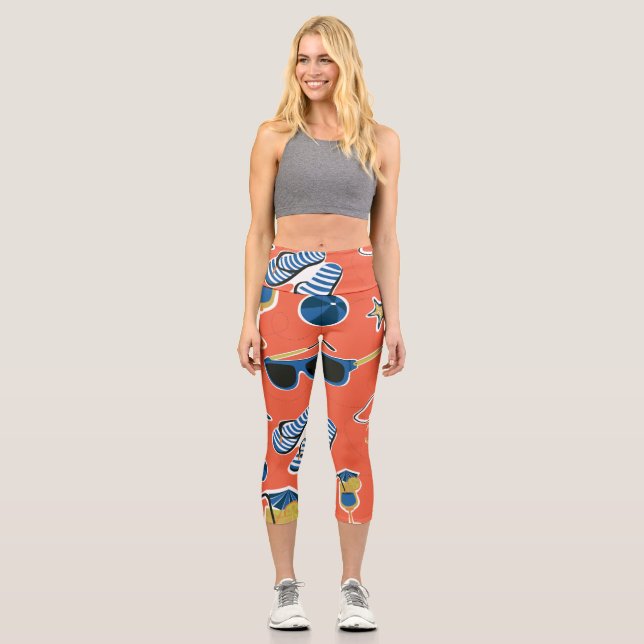 Leggings Capri Plage d'été : Relaxant Motif sans couture. (Recto)