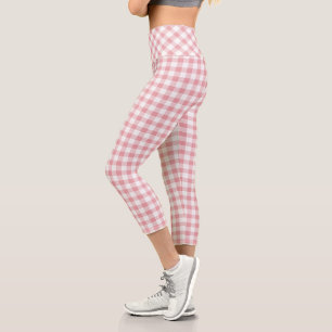 Leggings Capri Plaid Buffalo rose et blanc