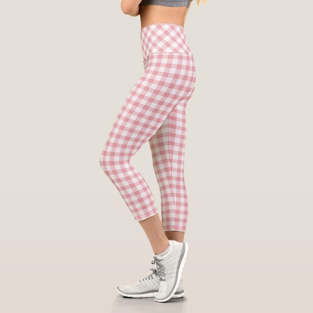 Leggings Capri Plaid Buffalo rose et blanc (Gauche)