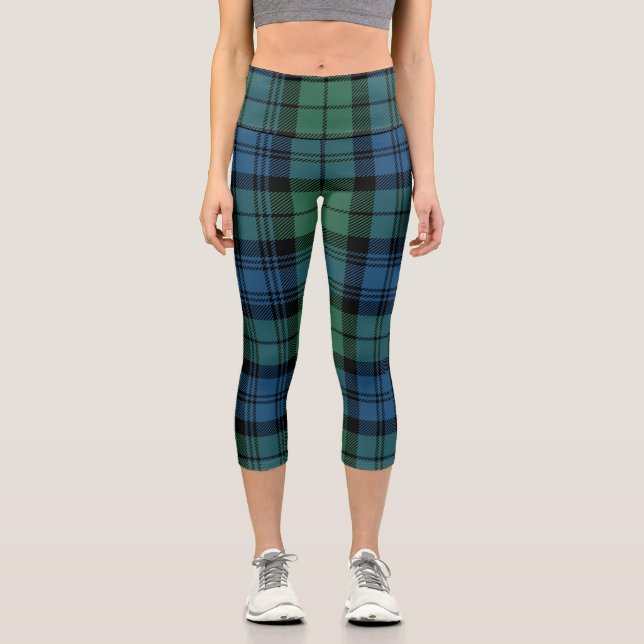 Leggings Capri Plaid Clan Campbell Green Blue Tartan (Recto)