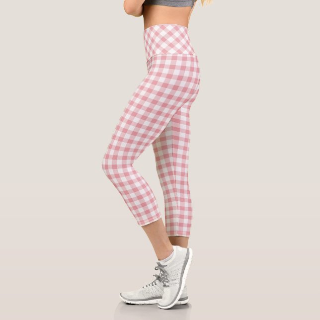 Leggings Capri Plaid de buffle rose et blanc (Gauche)