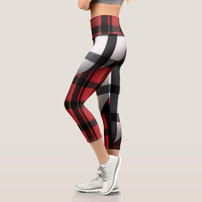 Leggings Capri Plaid Moderne Abstraite Rouge Noir Plaid Collectio (Gauche)