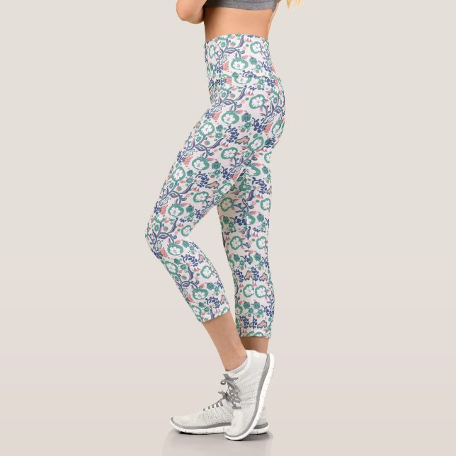 Leggings Capri Plaisir Floral Imprimer sur blanc (Gauche)