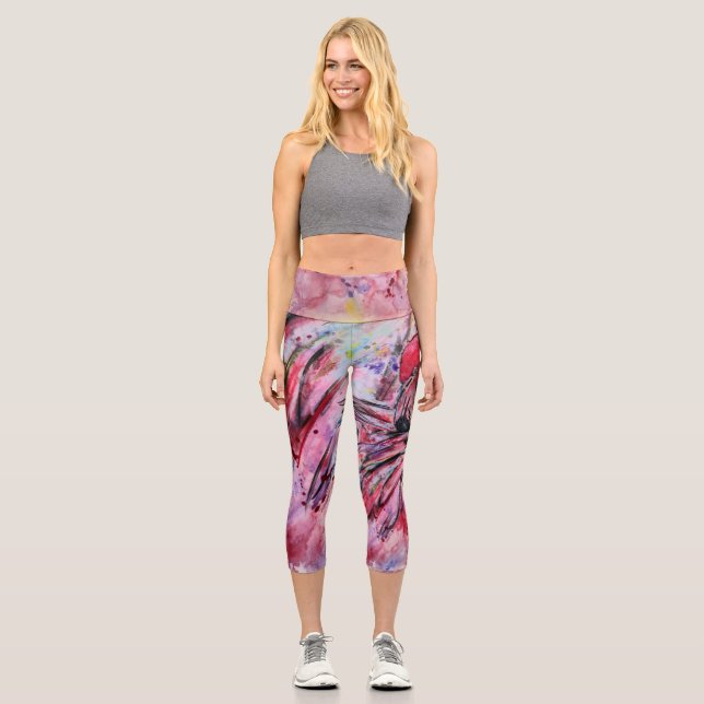 Leggings Capri Plumes au rose (Recto)