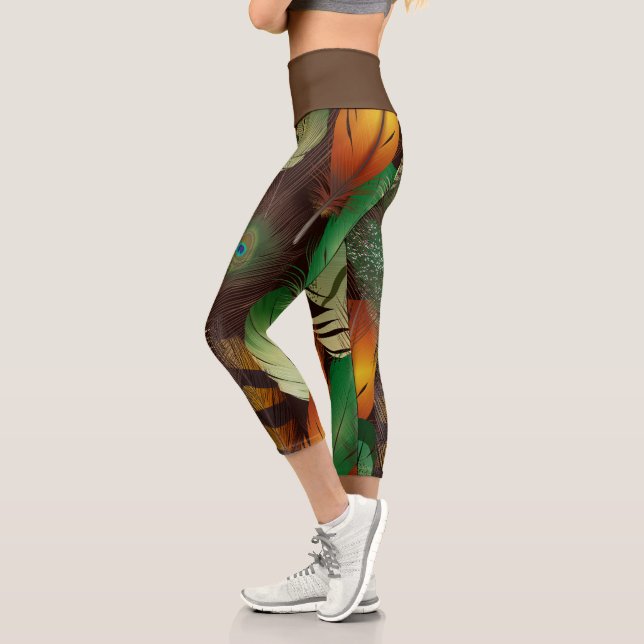 Leggings Capri Plumes, Motif Peacock coloré (Gauche)