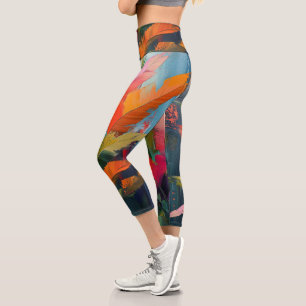 Leggings Capri Plumes tropicales – Abstraction botanique vibrante