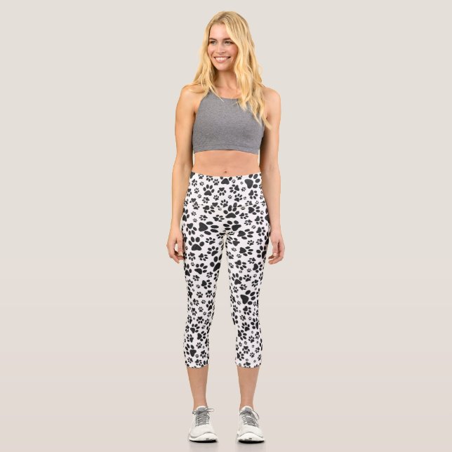 Leggings Capri Poches de chien noir et blanc Poka Dot (Recto)