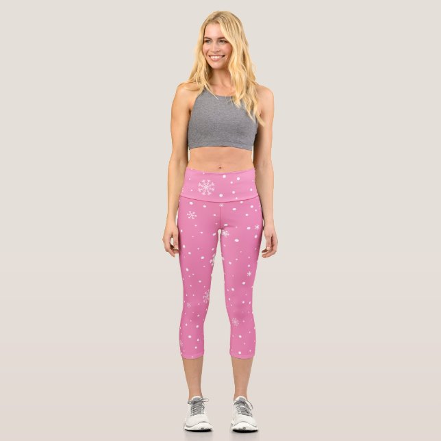 Leggings Capri Point de polka rose et blanc de Noël (Recto)