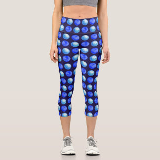 Leggings Capri Points Bleus Aquarelle Motif Indigo Cerulean