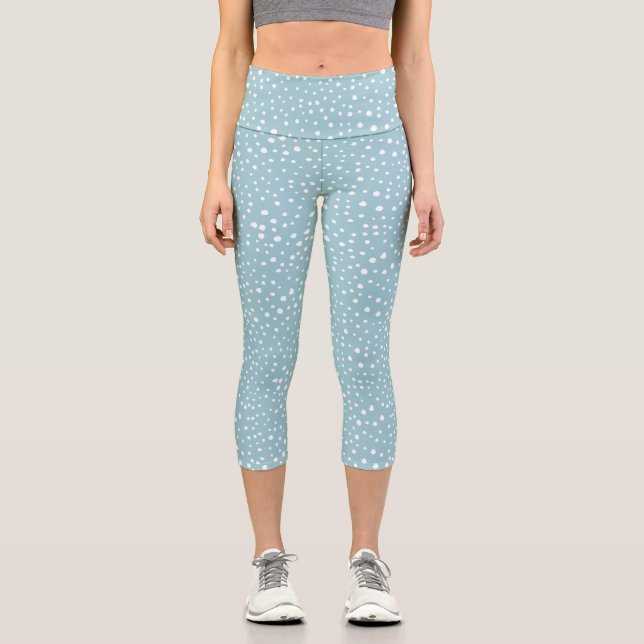 Leggings Capri Points Dalmatiens Bleus, Points Dalmatiens, Impres (Recto)