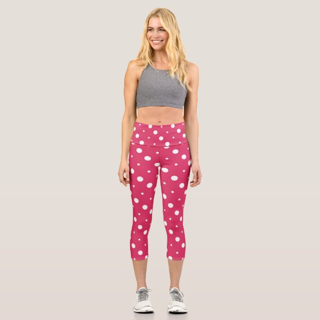 Leggings Capri points roses et blancs (Recto)