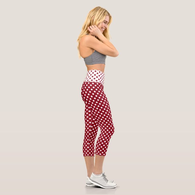 Leggings Capri Pois blancs sur Crimson Red (Droite)