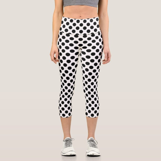 Leggings Capri Pois, Motif Polka Dot, noir et blanc (Recto)