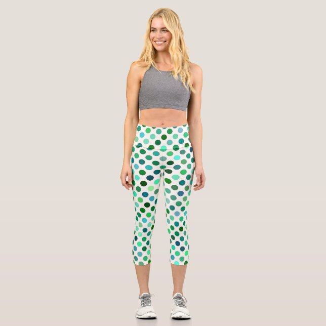 Leggings Capri Pois verts et bleus Motif sans couture (Recto)