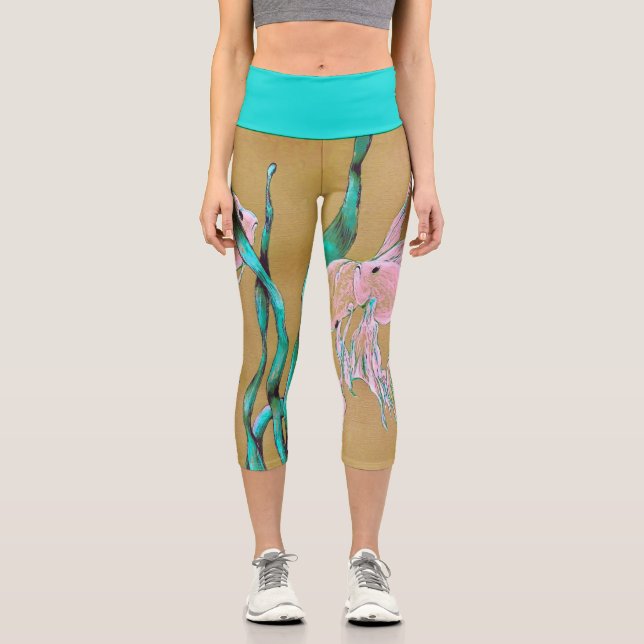 Leggings Capri Poisson tropical à queue en éventail Aquarelle  (Recto)