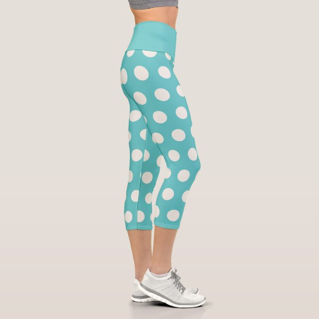Leggings Capri Polka Point Motif Bleu Turquoise Blanc Cercle géom (Droite)