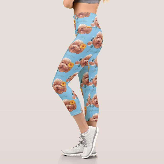 Leggings Capri Poodle de jouet avec Fleur et Illustration télépho (Gauche)