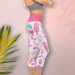 Leggings Capri Popsicle Ice Cream Colorful Cute Trendy Modern Fun<br><div class="desc">This colorful summer ice cream design was created using my hand painted watercolor popsicles in soft shades of purple,  red,  blue,  pink,  and yellow on a pale purple background and a grape purple waistband for a fun food design.</div>