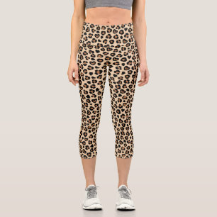 Leggings Capri Poster de animal, Léopard Brown, Spots de guépard,