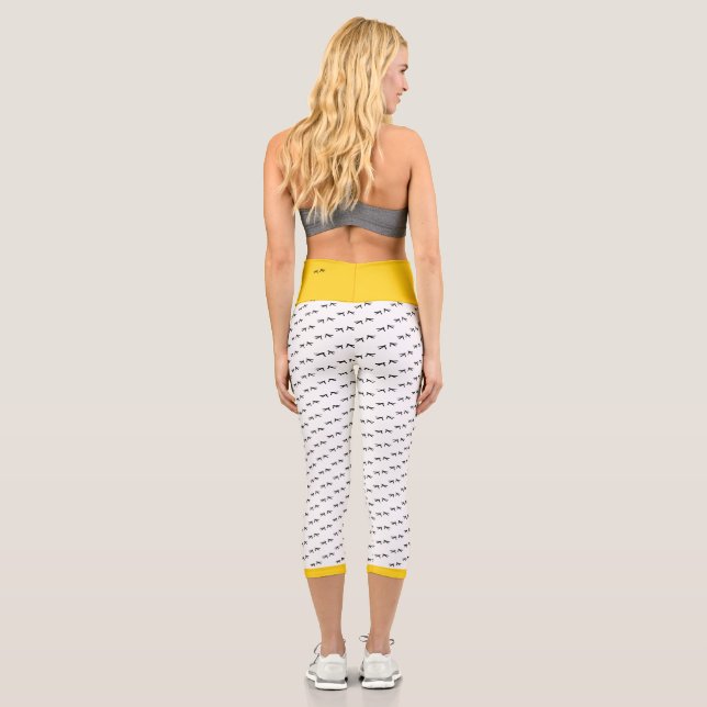 Leggings Capri Poulet Soyez Fou ! Funky Fun Noir & Blanc & Jaune (Verso)