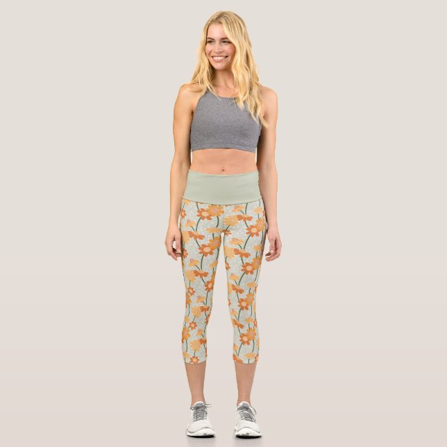 Leggings Capri Pretty retro muted 1970 s flowers (Recto)