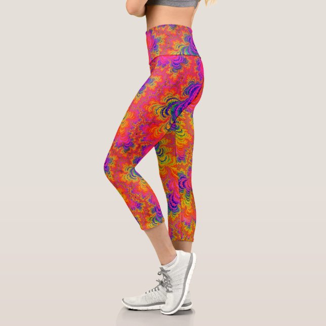 Leggings Capri Psychédélique Funky Hippie Boho Neon arc-en-ciel F (Gauche)